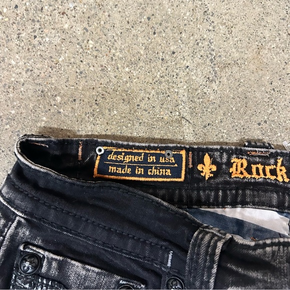 Rock Revival Jeans Mens 34x29 Black Jack Slim Straight Y2K Embroidered Grunge - Picture 3 of 11